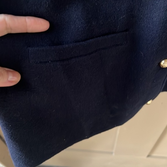 Talbots New no Tag Petite M Navy Stripe Trim Cardigan “Lady Jacket” Cotton Silk - Picture 5 of 8